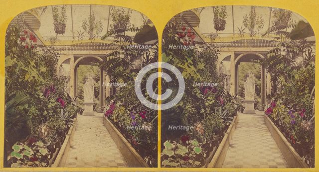 Greenhouse with sculpture at entrance, about 1865. Creator: Unknown.