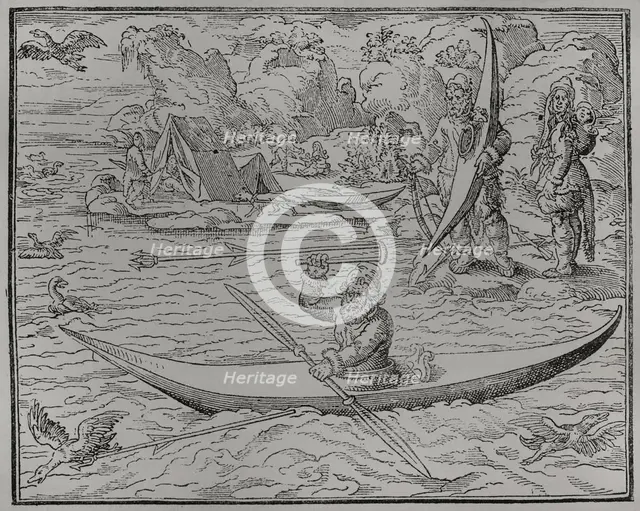 Greenland native people hunting in kayak, 1892. Creator: Unknown.