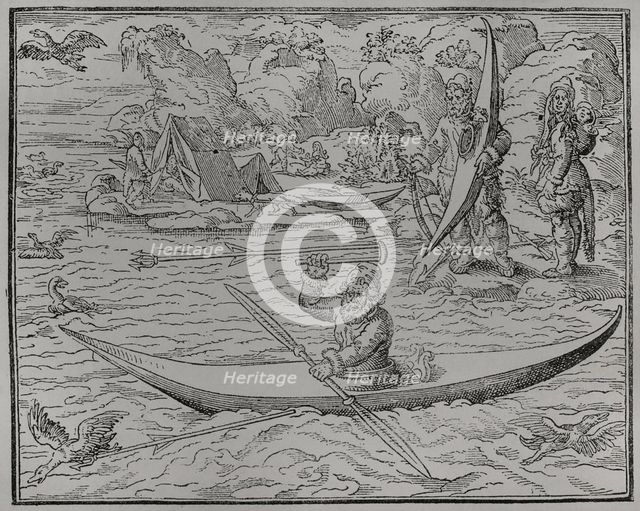 Greenland native people hunting in kayak, 1892. Creator: Unknown.