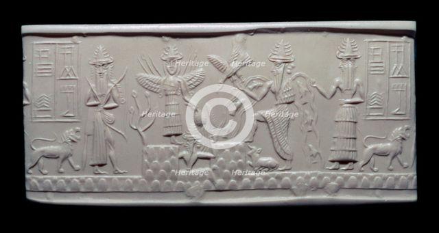 Greenstone seal of Adda, Akkadian, about 2300-2200 BC, from Mesopotamia. Artist: Unknown