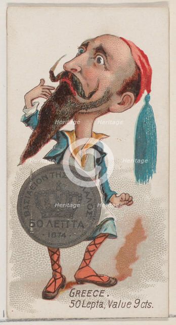 Greece, 50 Lepta, from the series Coins of All Nations (N72, variation 1) for Duke brand c..., 1889. Creator: Unknown.