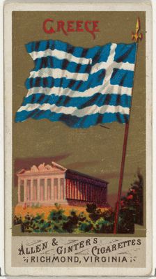 Greece, from Flags of All Nations, Series 1 (N9) for Allen & Ginter Cigarettes Brands, 1887 Creator: Allen & Ginter