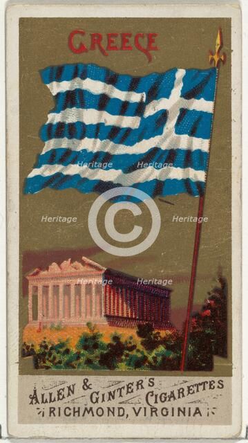 Greece, from Flags of All Nations, Series 1 (N9) for Allen & Ginter Cigarettes Brands, 1887 Creator: Allen & Ginter.