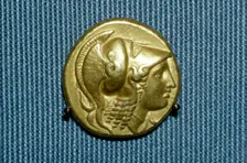 Greek Coin, Head of Athena on a gold stater of Alexander the Great, 336-323 BC