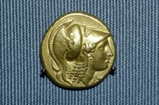 Greek Coin, Head of Athena on a gold stater of Alexander the Great, 336-323 BC