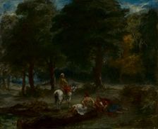 Greek Cavalry Men Resting in Forest, 1858. Creator: Eugène Delacroix (French, 1798-1863)