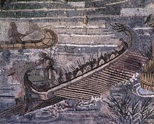 Greek boat sailing the Nile River Delta fragment of the Barberini mosaic. From the inferior s…