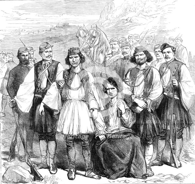 Greek brigands brought prisoners to Athens, 1870. Creator: Unknown.