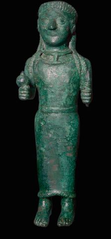 Greek bronze figure holding a pomegranate