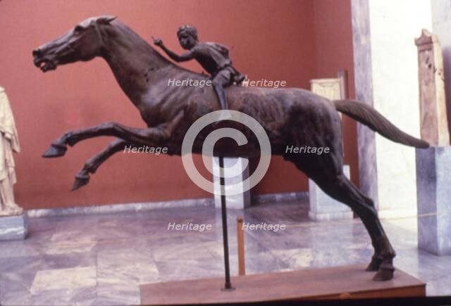 Greek Bronze Horse and Jockey, from Artemision, life-size. 2 Cent BC. At National Archaelogical Muse Artist: Unknown.
