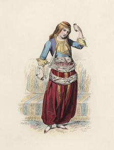 Greek Dancer woman, color engraving 1870