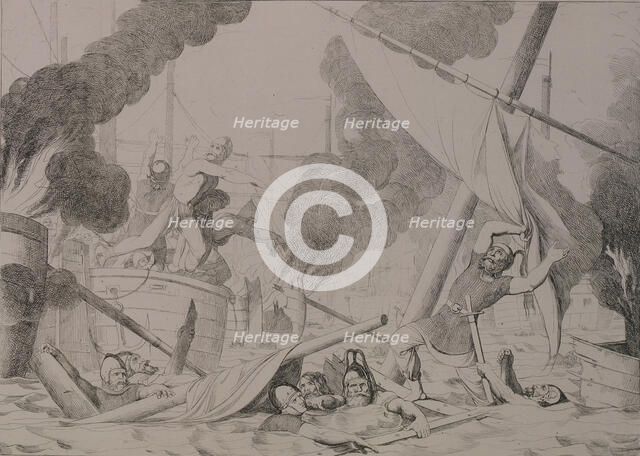 Greek fire during the Siege of Constantinople, 1832.