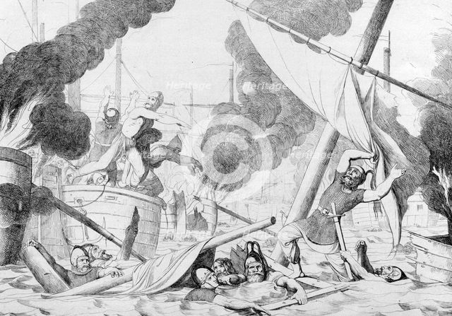 Greek fire during the Siege of Constantinople, before 1839. Artist: Bruni, Fyodor Antonovich (1800-1875)