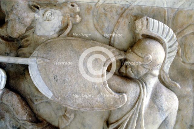 Greek Hoplite in battle against the Amazons (30BC-200AD?). Artist: Unknown