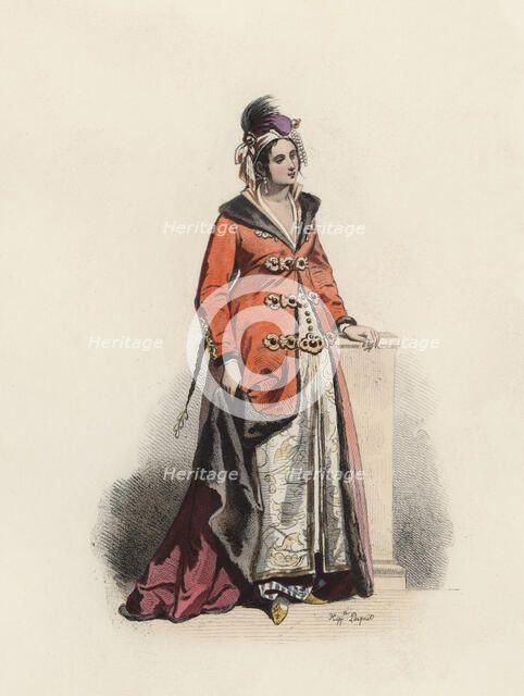 Greek Lady, in the modern age, color engraving 1870.