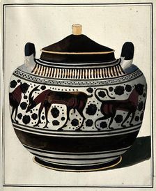 Greek lidded vessel (Corinthian lebes gamikos ?) decorated with a frieze of stylised..., 1700-1799. Creator: Augustin Dahlsteen