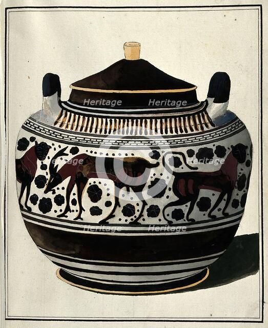 Greek lidded vessel (Corinthian lebes gamikos ?) decorated with a frieze of stylised..., 1700-1799. Creator: Augustin Dahlsteen.