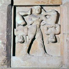 Greek metope of Herakles and the Kerkopes, 6th century BC