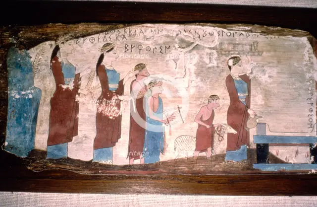 Greek Musicians at a Sacrifice, Painted on wood, c520BC-c500 BC. Artist: Unknown.