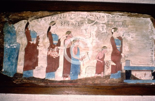 Greek Musicians at a Sacrifice, Painted on wood, c520BC-c500 BC. Artist: Unknown.