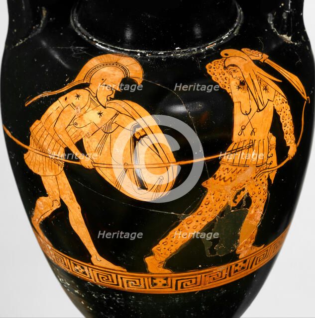 Greek soldier fighting a Persian (Terracotta red-figure Nolan amphora) , ca 470 BC. Creator: Ancient pottery, Attican Art  .