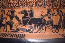 Greek Soldiers and Chariot in Battle, vase painting, c6th century BC
