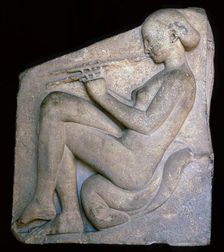 Greek sculpture of a girl playing a flute, 5th century BC