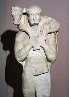 Greek sculpture known as the Moscophorus, 6th century BC
