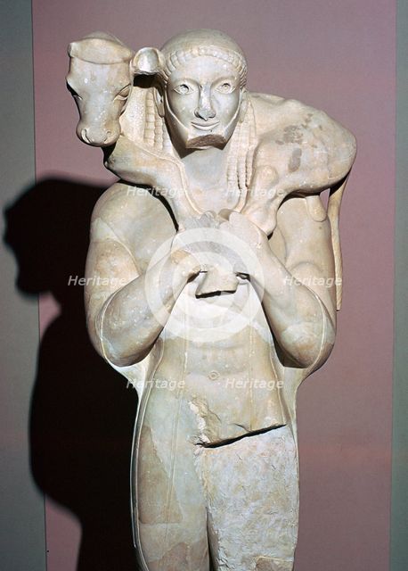 Greek sculpture known as the Moscophorus, 6th century BC. Artist: Unknown