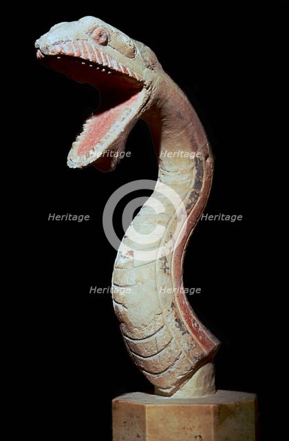 Greek polychrome head of a serpent, c.6th century BC. Artist: Unknown