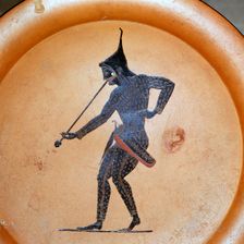 Greek painting of a Scythian archer blowing a trumpet, 6th century BC