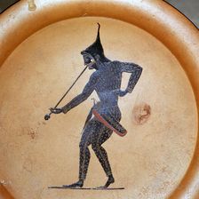 Greek painting of a Scythian archer blowing a trumpet, 6th century BC