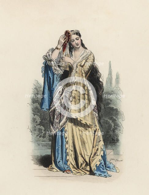 Greek Princess, color engraving 1870.