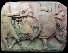 Greek relief of Hoplites in battle