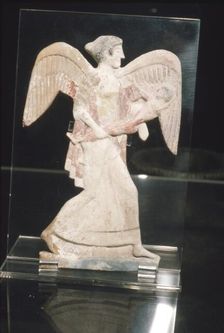 Greek Terracotta, Eos, goddess of Dawn, carries Kephalos, c450 BC