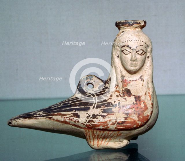 Greek terracotta in the shape of a siren, c570BC. Artist: Unknown