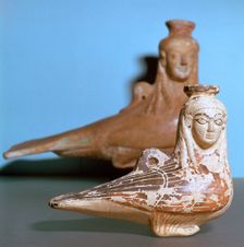 Greek terracotta in the shape of a siren, c570BC