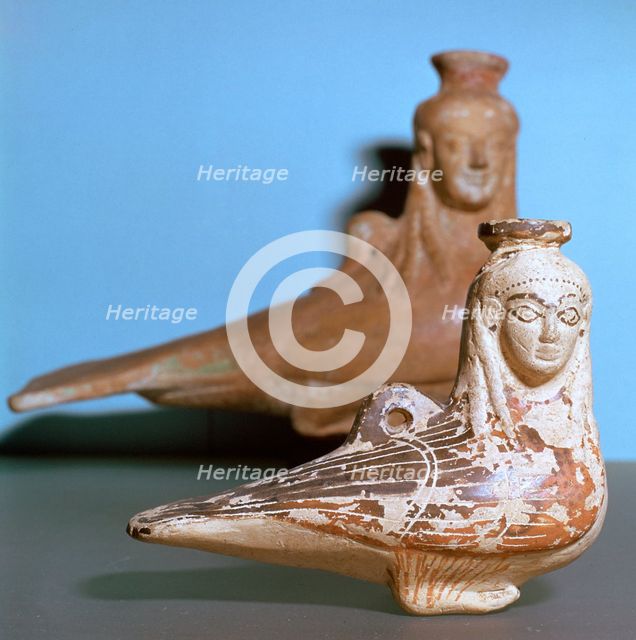 Greek terracotta in the shape of a siren, c570BC. Artist: Unknown