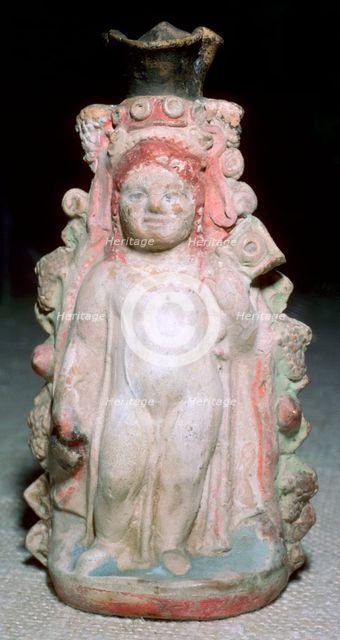 Greek terracotta oil flask of the infant Dionysus. Artist: Unknown