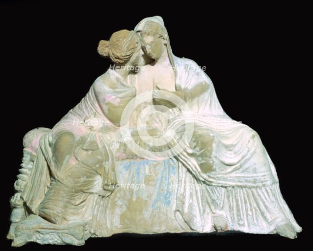 Greek terracotta statuette of two women chatting. Artist: Unknown
