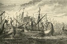 Greek Triremes at the Battle of Salamis 1890. Creator: Unknown