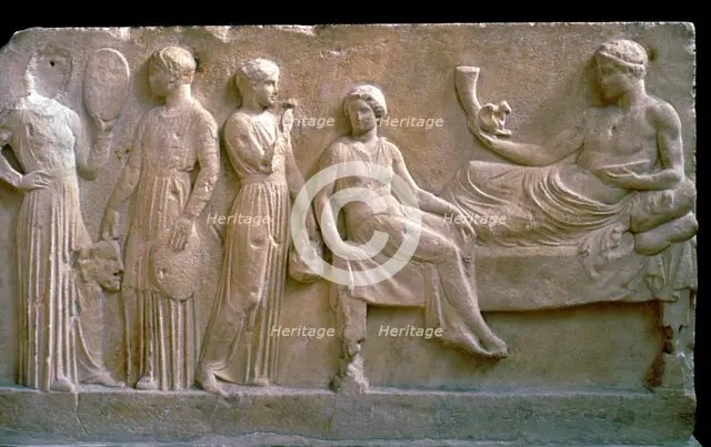 Greek votive relief of actors. Artist: Unknown