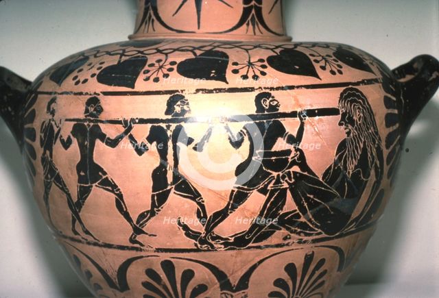 Greek Vase, Blinding of Polyphemus, late Archaic period, c530BC-c510BC.