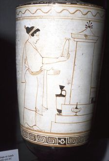 Greek Vase Painting, Woman with Offerings at a Tomb, 460-450 BC