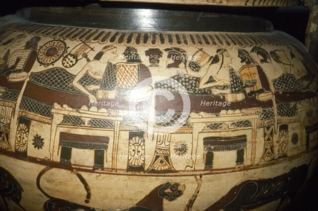 Greek Vase-Painting, A Banquet, possibly Funerary, c5th century BC Artist: Unknown.
