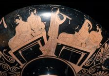 Greek Vase Painting of a Banquet, found in Etruscan tomb, Villa Giulia, Rome, c6th century BC