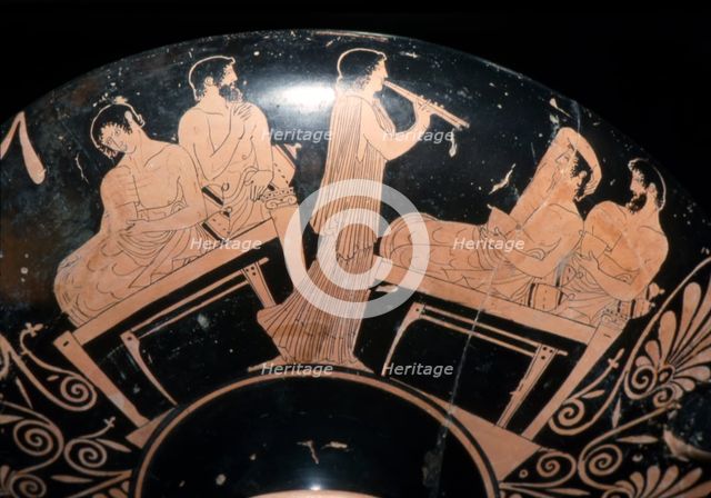 Greek Vase Painting of a Banquet, found in Etruscan tomb, Villa Giulia, Rome, c6th century BC.