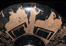 Greek Vase Painting of a Banquet, found in Etruscan tomb, Villa Giulia, Rome, c6th century BC