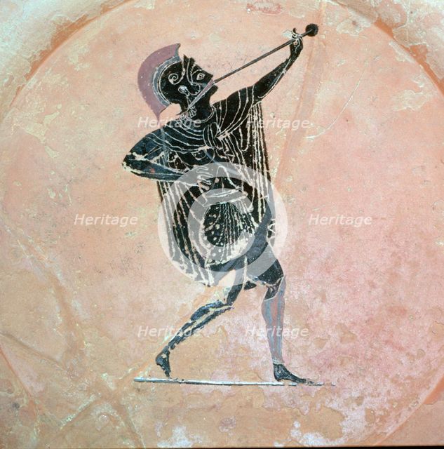 Greek vase painting of a Greek soldier with a trumpet. Artist: Unknown