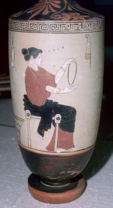 Greek vase painting of a seated woman, 5th century BC